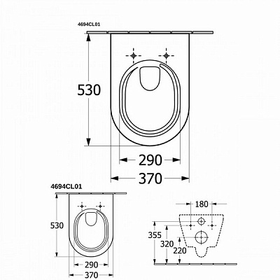 Унитаз подвесной Villeroy&Boch Architectura 4694CL01 37x53 с сиденьем микролифт, безободковый TwistFlush